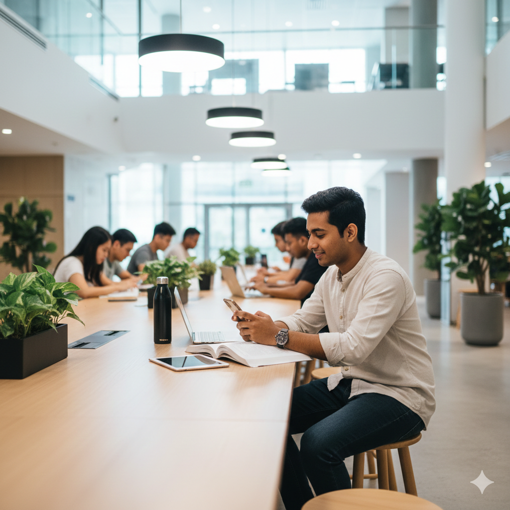 A person studying in a cozy cafe, representing personalized learning.
