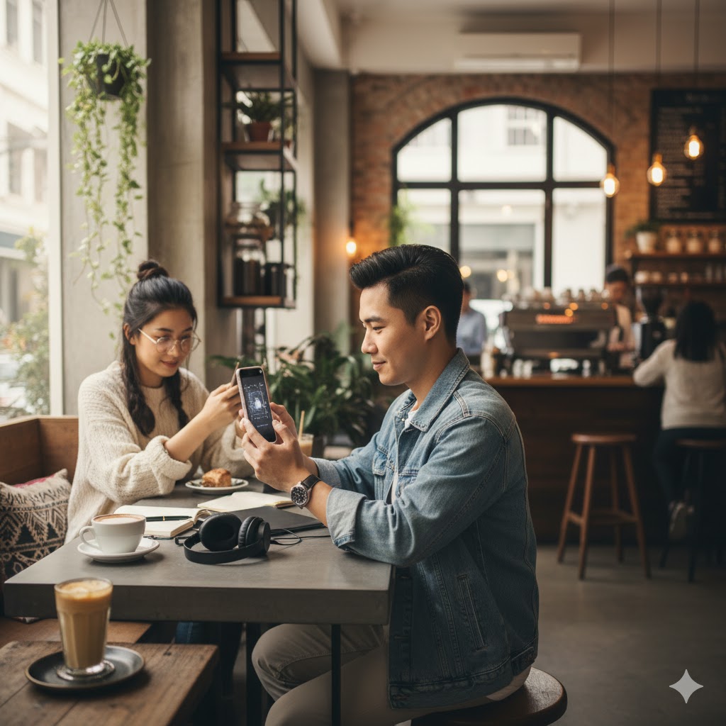 A person studying on their smartphone during a commute.